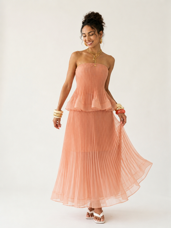 Radiant Pleated Strapless Maxi Dress-0