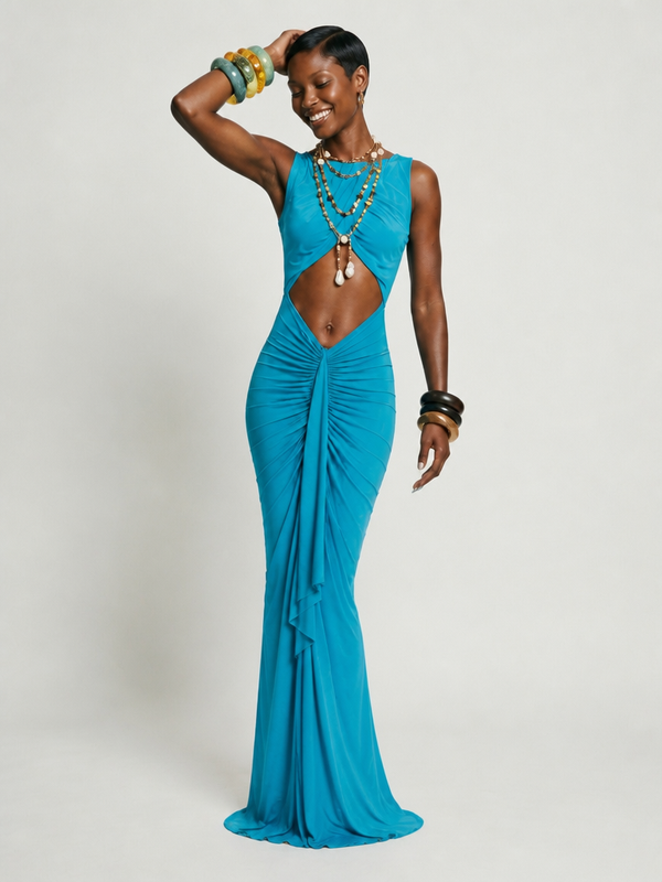 Powerful Ruched Cutout Maxi Gown-0