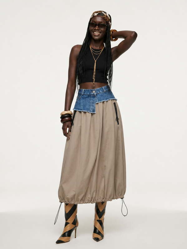 Adventurous Patchwork Denim Skirt-0
