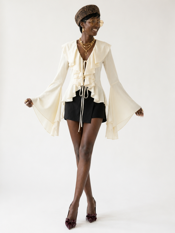 Graceful Ruffled Flare Sleeve Blouse-0