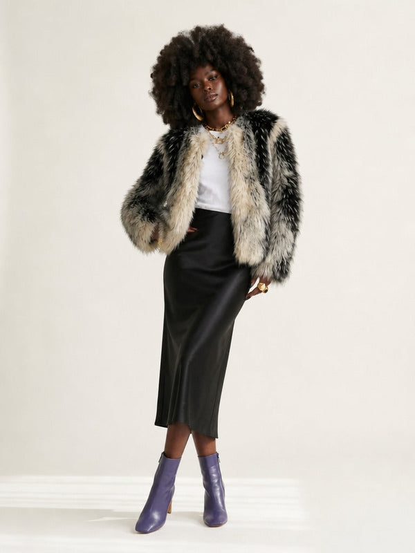 Fierce Color Block Faux Fur Coat-0