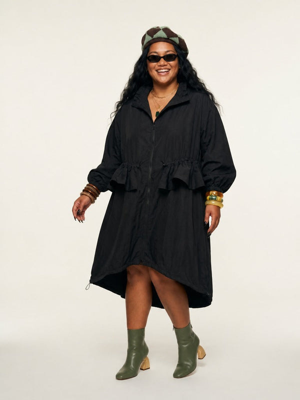 Grounded Ruffled Army Green Trench-0