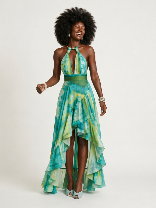 Free Spirit Tie-Dye Ruffle Maxi Dress-0