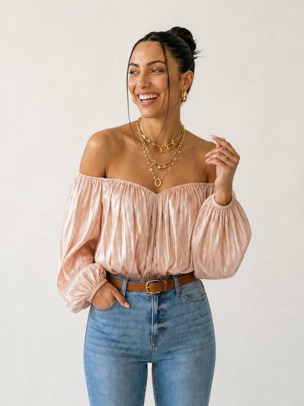 Radiant Shirred Off-Shoulder Blouse-0
