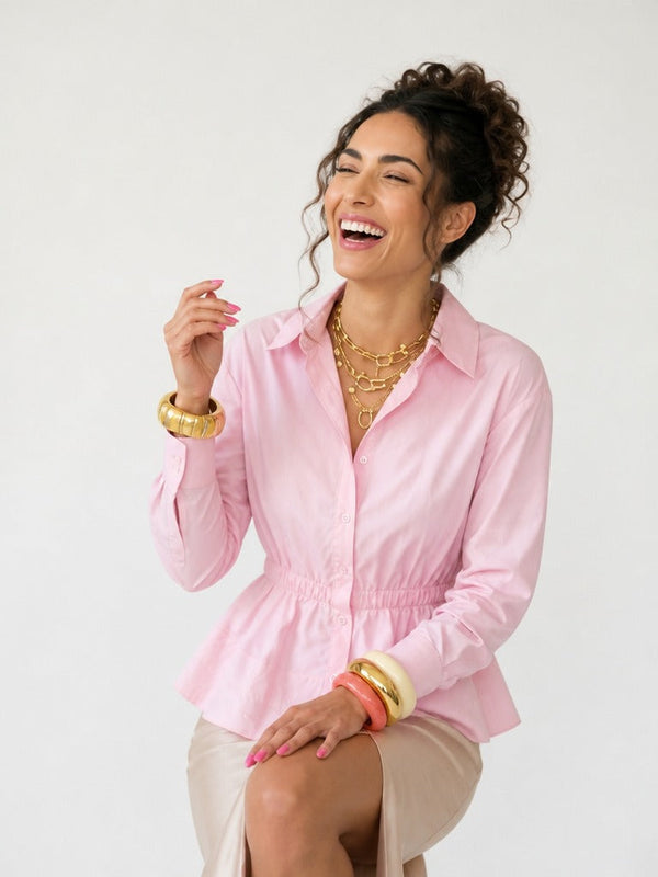 Elegant Ruched Peplum Blouse-0