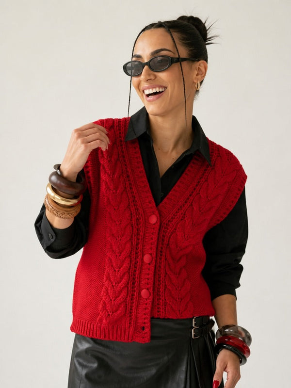 Grounded Cable Knit Waistcoat-0