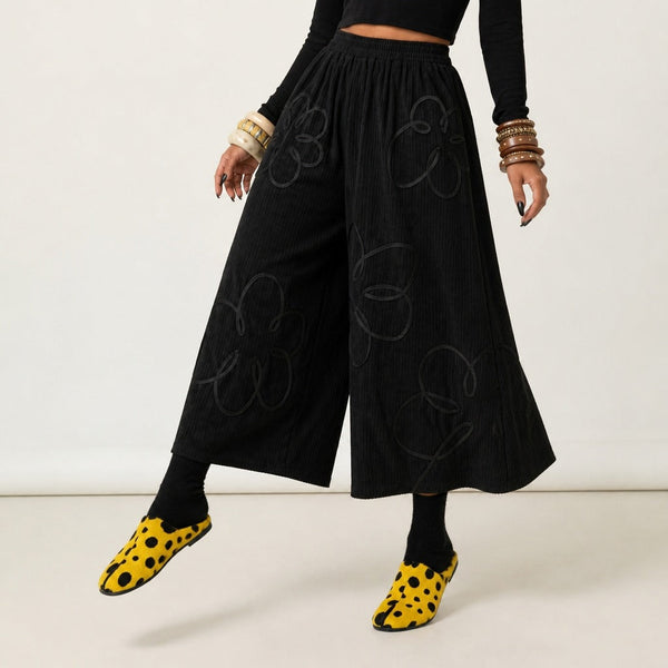 Grounded Floral Corduroy Wide-Leg Pants-0