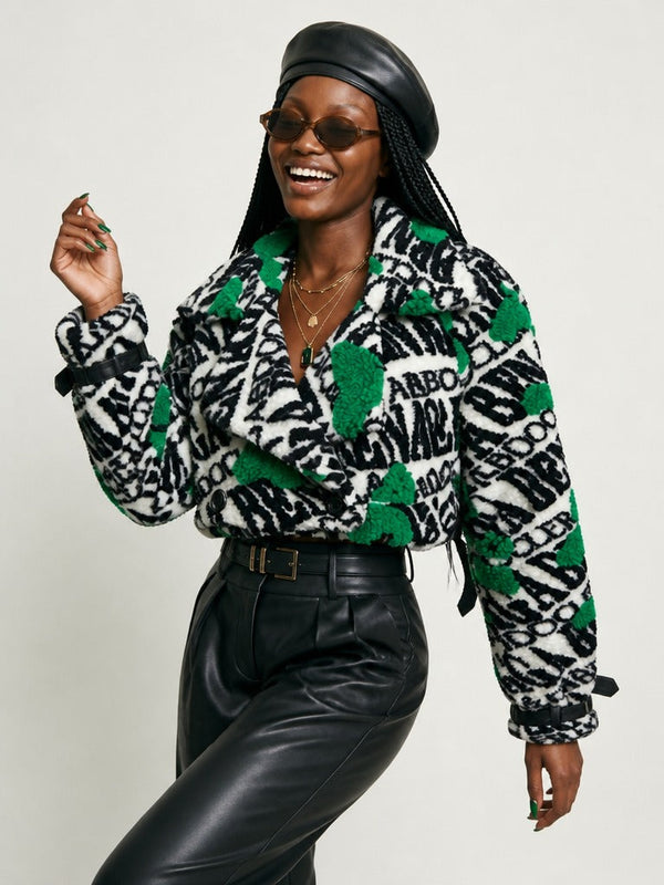 Vibrant Printed Faux Fur Jacket-0