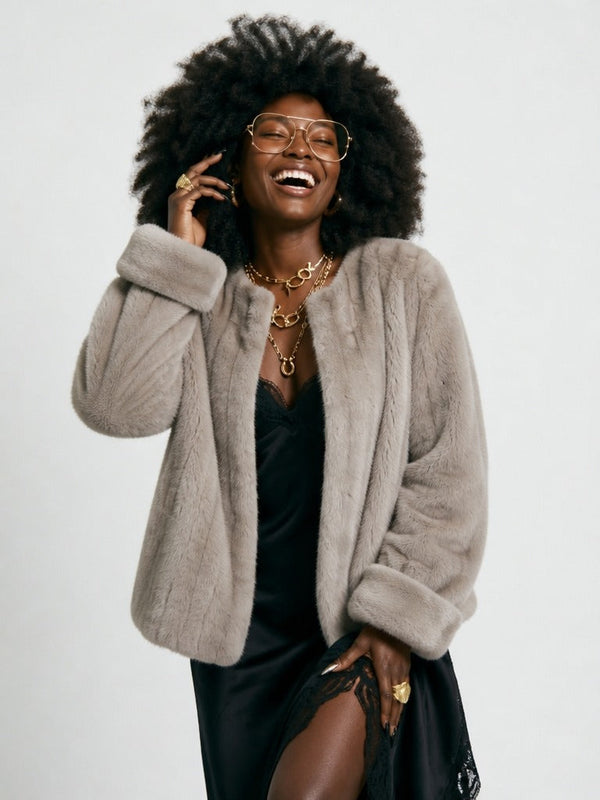 Elegant Faux Fur Short Jacket-0