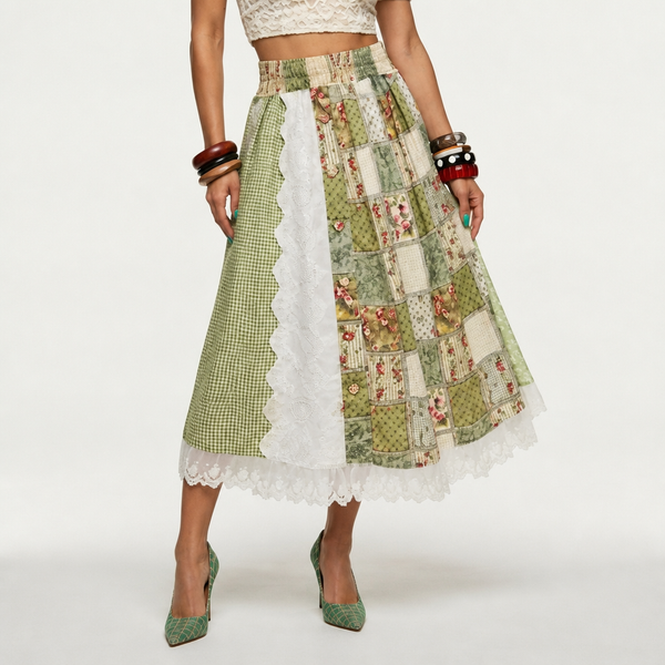 Free Spirit Patchwork Lace Midi Skirt-0