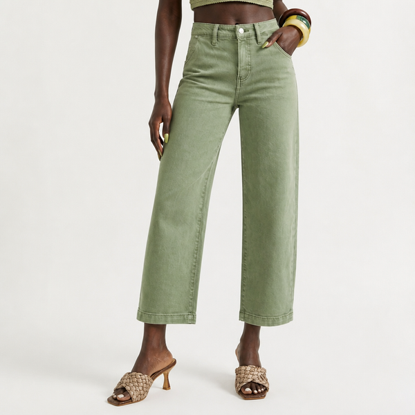 Grounded Olive Cropped Barrel Jeans-0