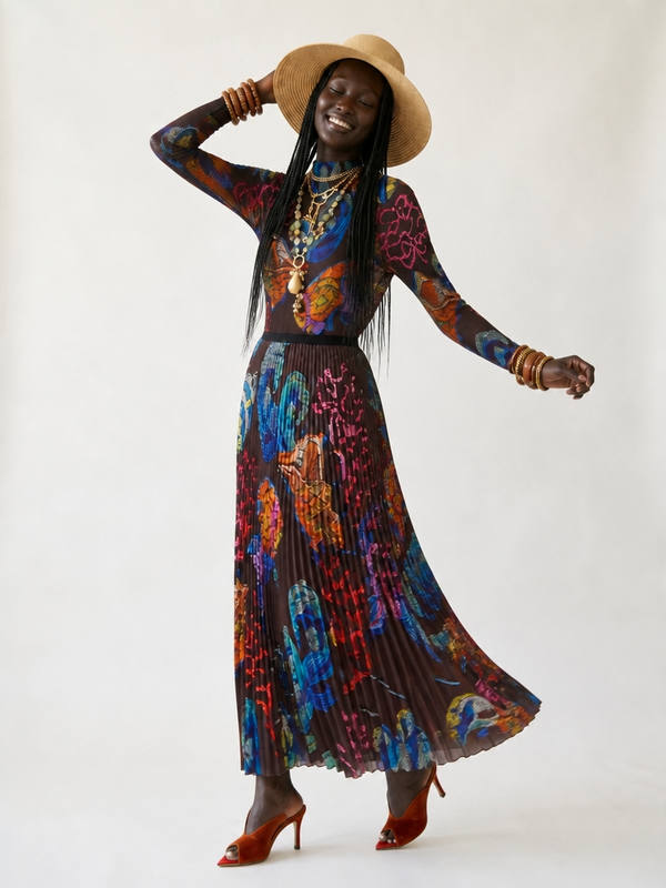 Boundless Pleated Printed Blouse Set-0
