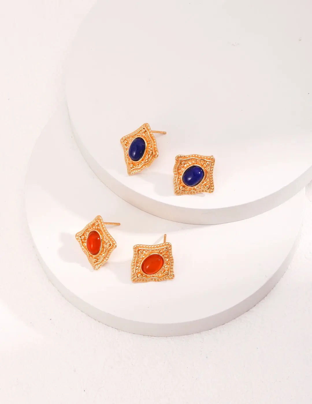 Lapis Lazuli / Carnelian Stud Earrings - Memoriex