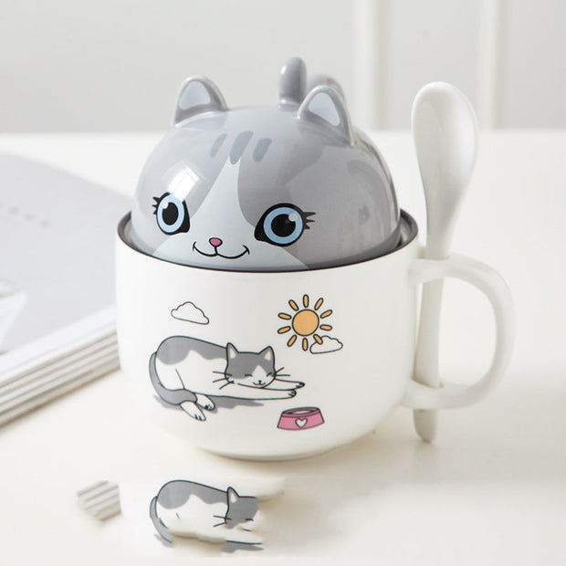 Cartoon Office Ceramic Mug With Lid Spoon - Memoriex 