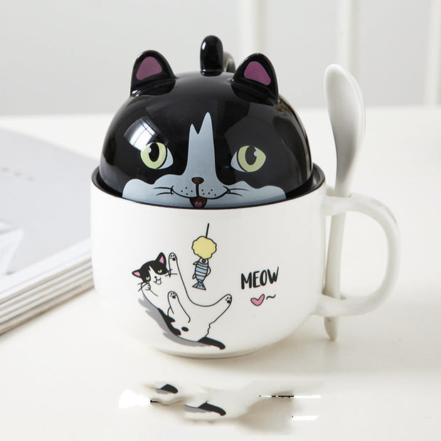 Cartoon Office Ceramic Mug With Lid Spoon - Memoriex 