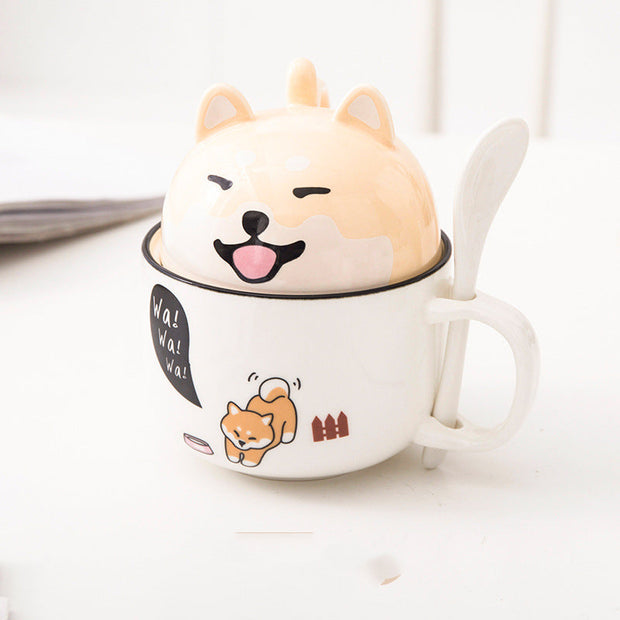 Cartoon Office Ceramic Mug With Lid Spoon - Memoriex 