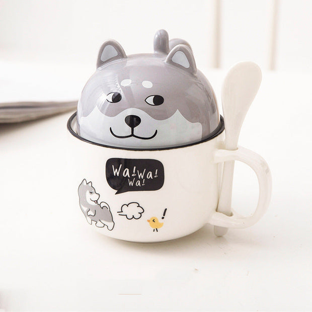 Cartoon Office Ceramic Mug With Lid Spoon - Memoriex 