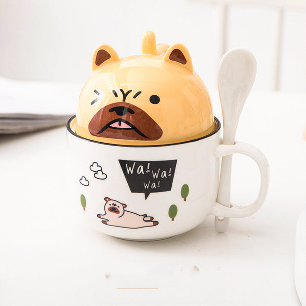 Cartoon Office Ceramic Mug With Lid Spoon - Memoriex 