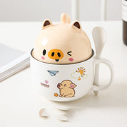 Cartoon Office Ceramic Mug With Lid Spoon - Memoriex 