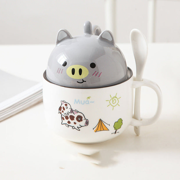 Cartoon Office Ceramic Mug With Lid Spoon - Memoriex 