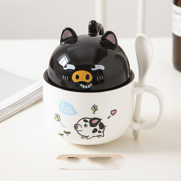 Cartoon Office Ceramic Mug With Lid Spoon - Memoriex 