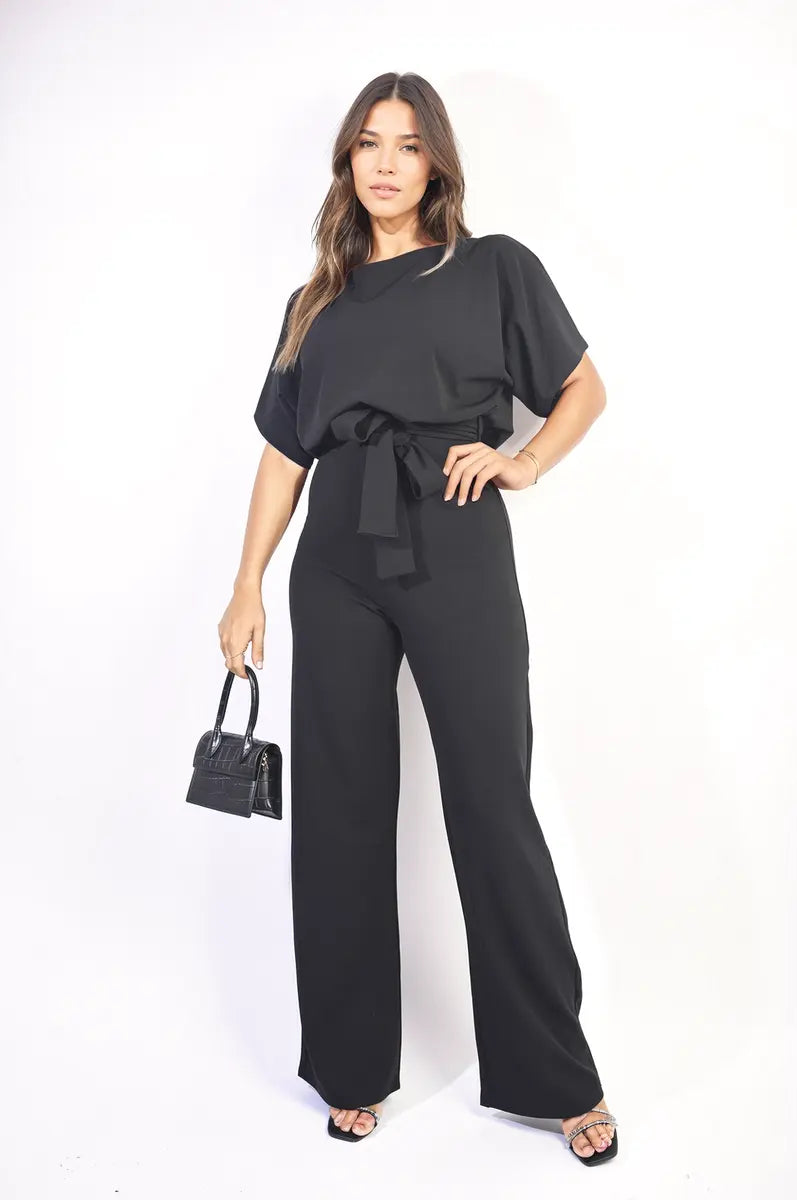 Casual Belted Wide Leg Jumpsuit-0