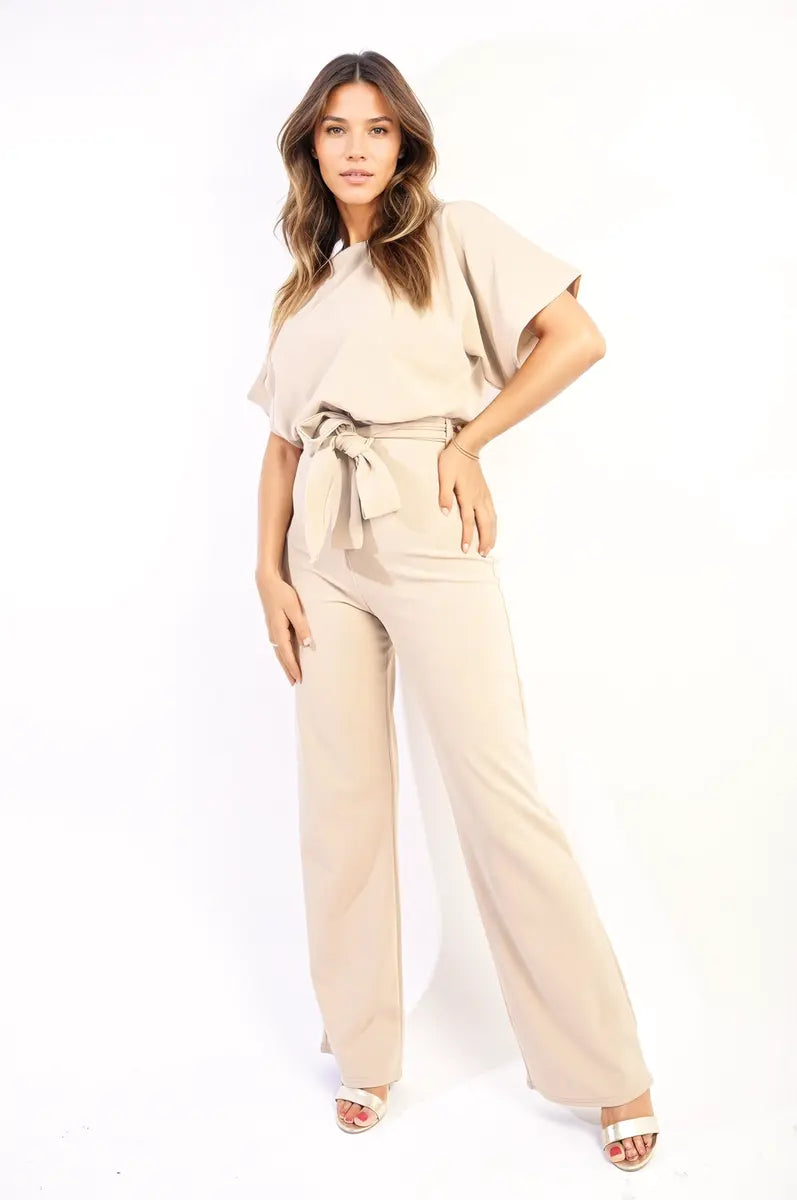 Casual Belted Wide Leg Jumpsuit-3