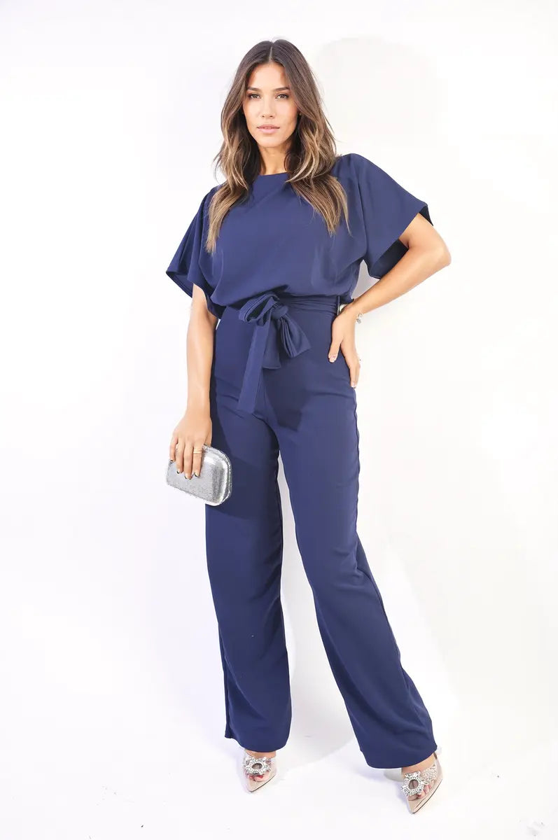 Casual Belted Wide Leg Jumpsuit-8