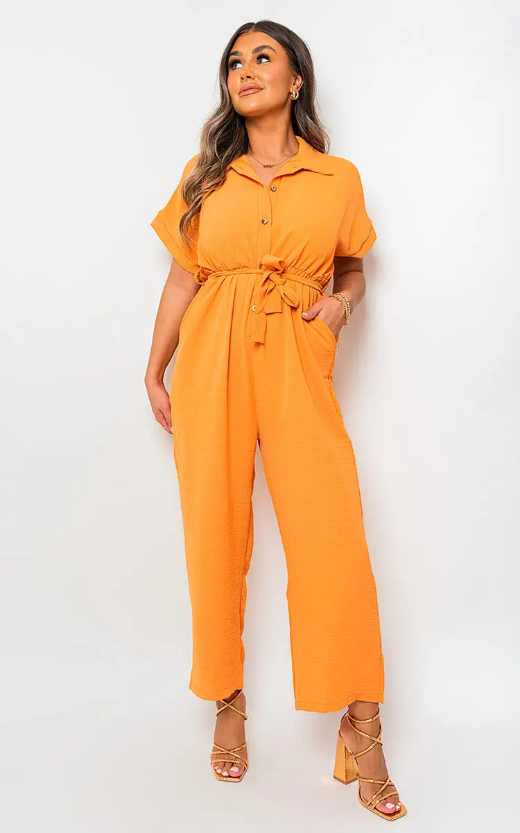 Casual Tie Waist Short Sleeve Jumpsuit-8