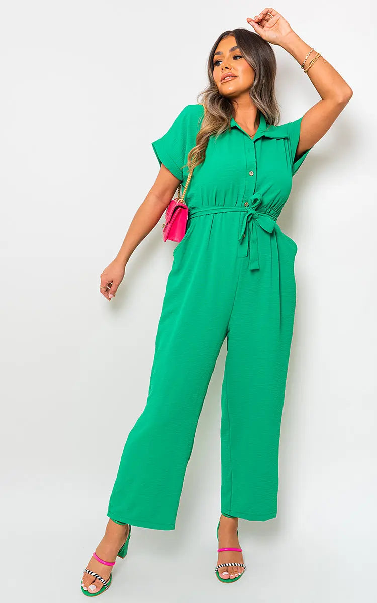 Casual Tie Waist Short Sleeve Jumpsuit-10