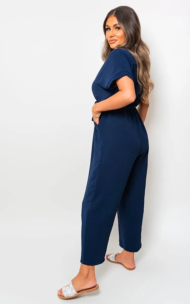 Casual Tie Waist Short Sleeve Jumpsuit-13