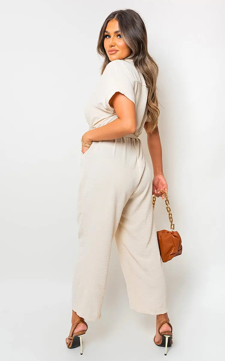 Casual Tie Waist Short Sleeve Jumpsuit-18