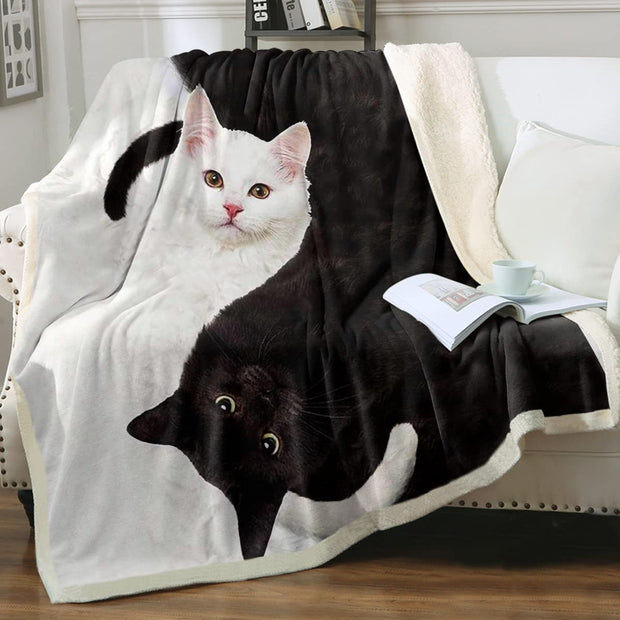 Cat Sherpa Blanket Animal Pattern Printing Double Layer Children - Memoriex 