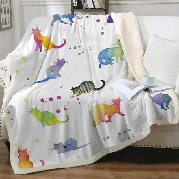 Cat Sherpa Blanket Animal Pattern Printing Double Layer Children - Memoriex 