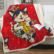 Cat Sherpa Blanket Animal Pattern Printing Double Layer Children - Memoriex 