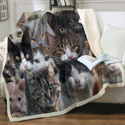 Cat Sherpa Blanket Animal Pattern Printing Double Layer Children - Memoriex 