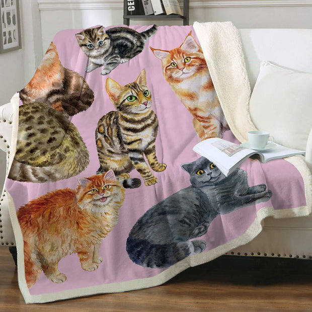 Cat Sherpa Blanket Animal Pattern Printing Double Layer Children - Memoriex 
