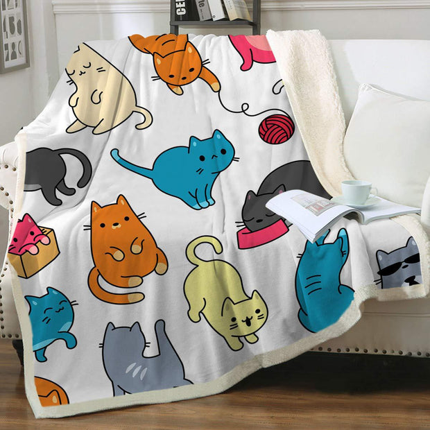 Cat Sherpa Blanket Animal Pattern Printing Double Layer Children - Memoriex 