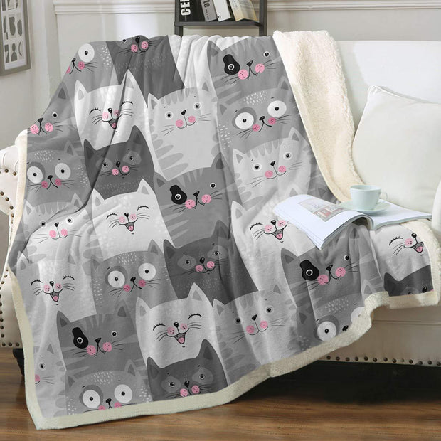 Cat Sherpa Blanket Animal Pattern Printing Double Layer Children - Memoriex 