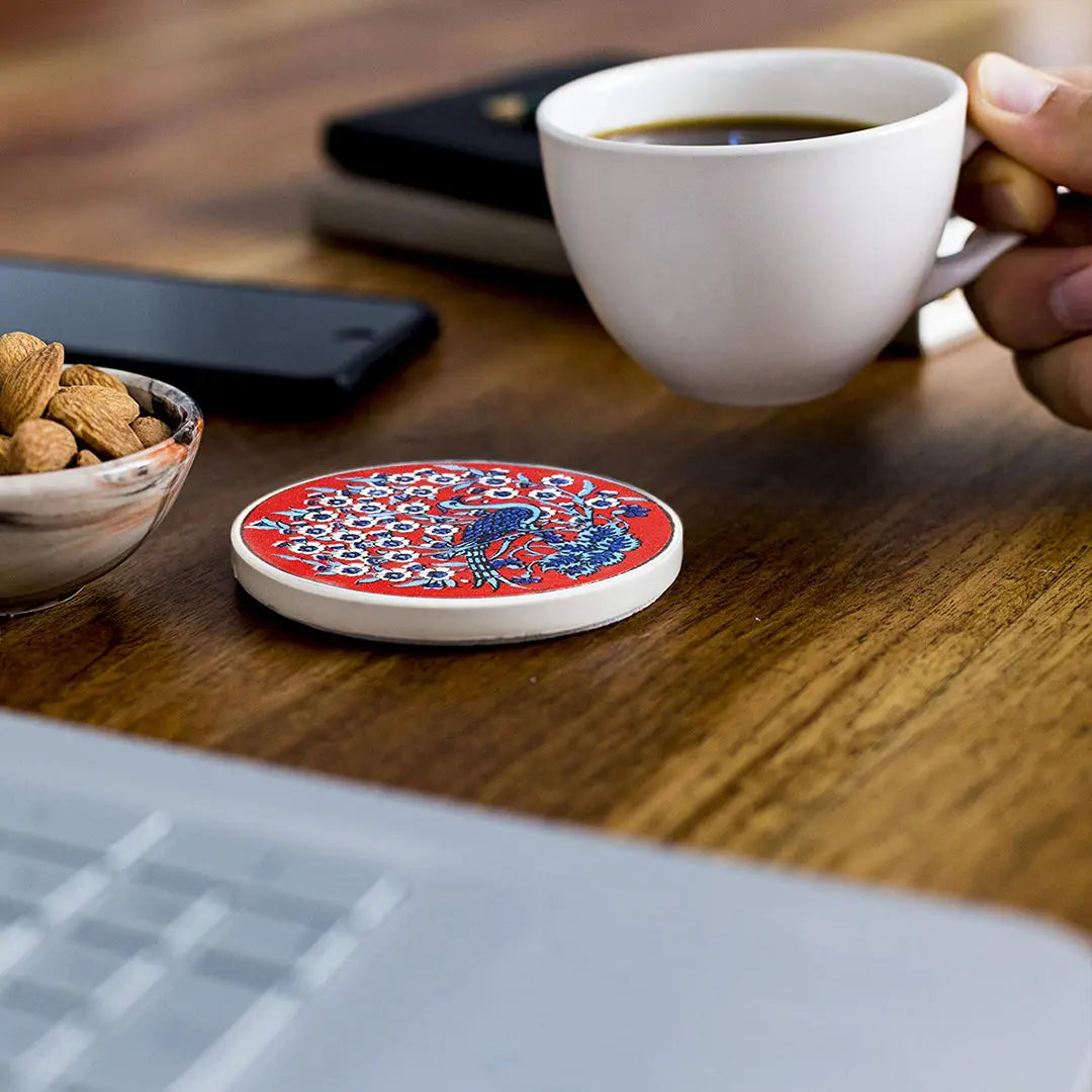 Ceramic Coaster Peacock Navy 10cm-2