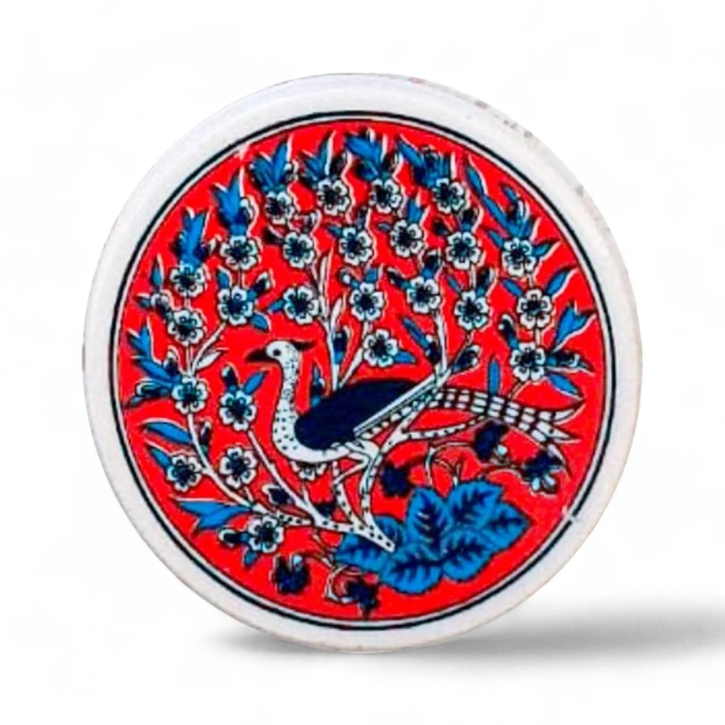 Ceramic Coaster Peacock Red 10cm-0