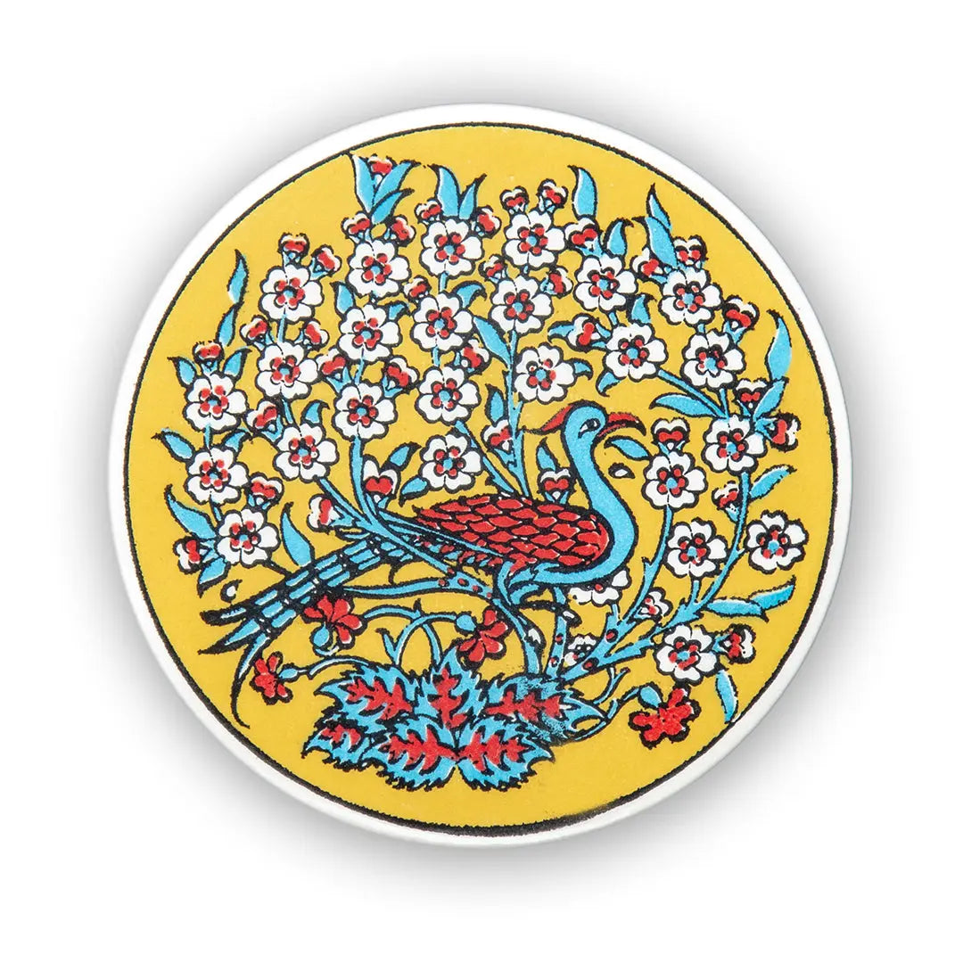 Ceramic Coaster Peacock Yellow 10cm-0