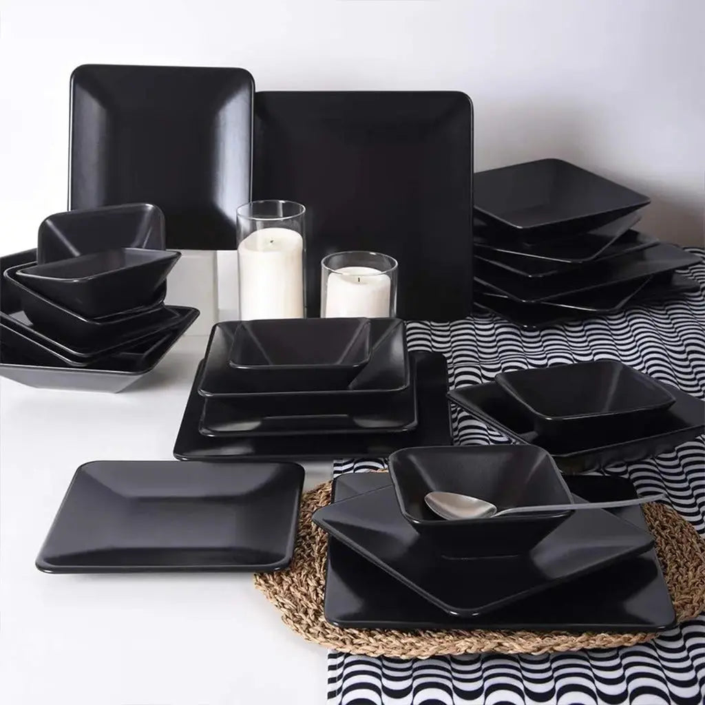 Ceramic Serving Plate&Platter Black Pearl Black 25x25cm - Memoriex 