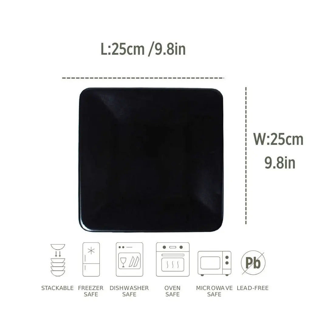 Ceramic Serving Plate&Platter Black Pearl Black 25x25cm - Memoriex 