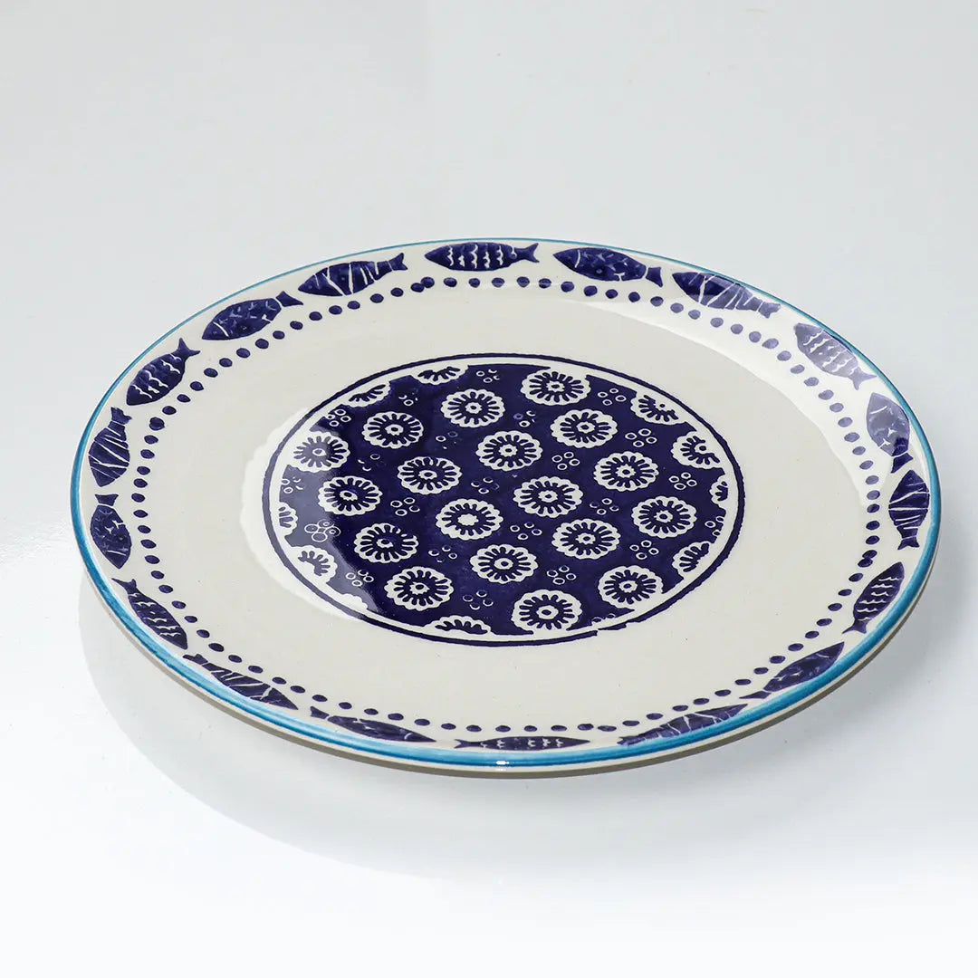 Ceramic Side Plate Nature Fish Dark Blue 21cm-1