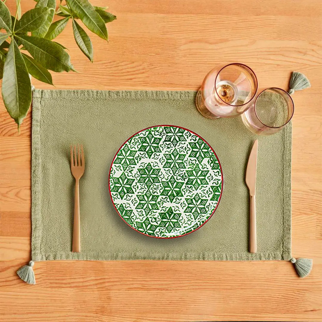 Ceramic Side Plate Nature Snowflake Green 21cm - Memoriex 