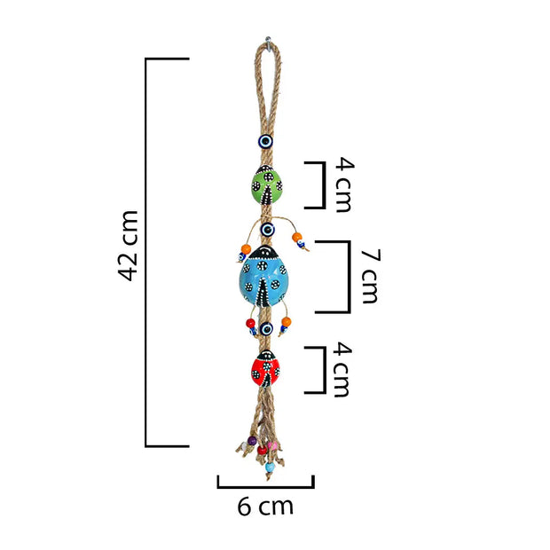 Ceramic Wall Decoration with Hanging Lady Bug Trio, Multicolour-1