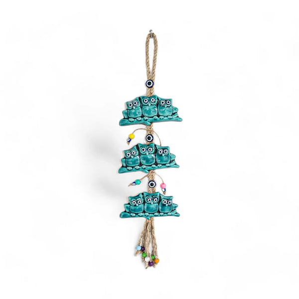 Ceramic Wall Decoration with Hanging Lady Bug Trio, Turquoise-0