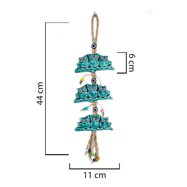 Ceramic Wall Decoration with Hanging Lady Bug Trio, Turquoise-1