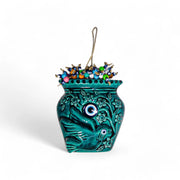 Ceramic Wall Decoration, Flower Pot Shaped, Turquoise – 16cm-0